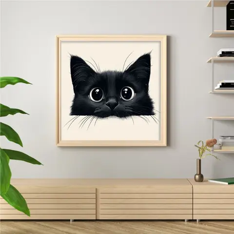 Black Cat Full 18CT DIY Stamped Cross Stitch Kits 20x20cm Embroidery Needlepoint Starter Kits for Beginners Adults Home Decor