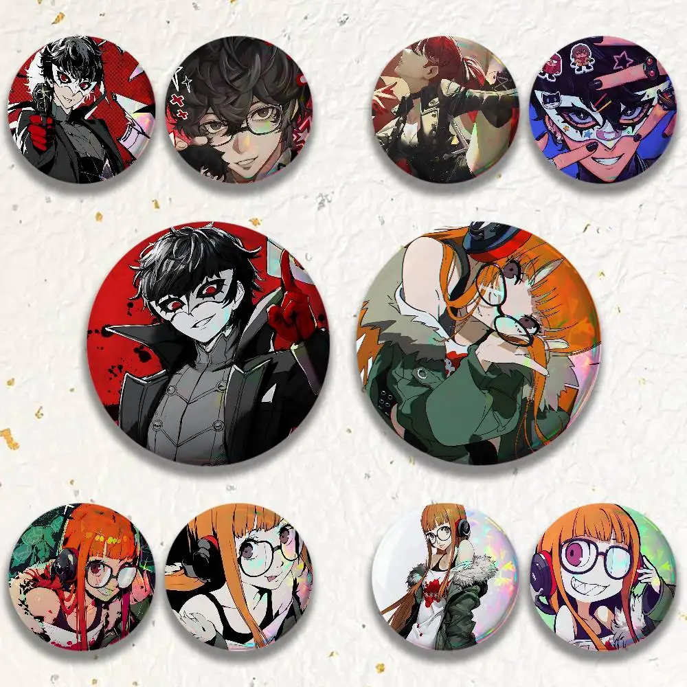 Goro Akechi Persona Joker 25/32/44/58/75mm Badges Tinplate Soft Button Pin Brooch Metal Badge Custom Jewelry Accessories Lapel