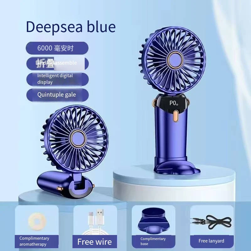 USB Handheld Mini Fan Foldable Portable Neck Hanging Fans  USB Rechargeable5 Speed Fan with Phone Stand and Display Screen