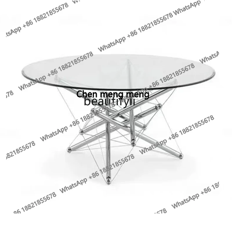 

Light luxury designer large round table minimalist living room home dining table 304 stainless steel glass table H