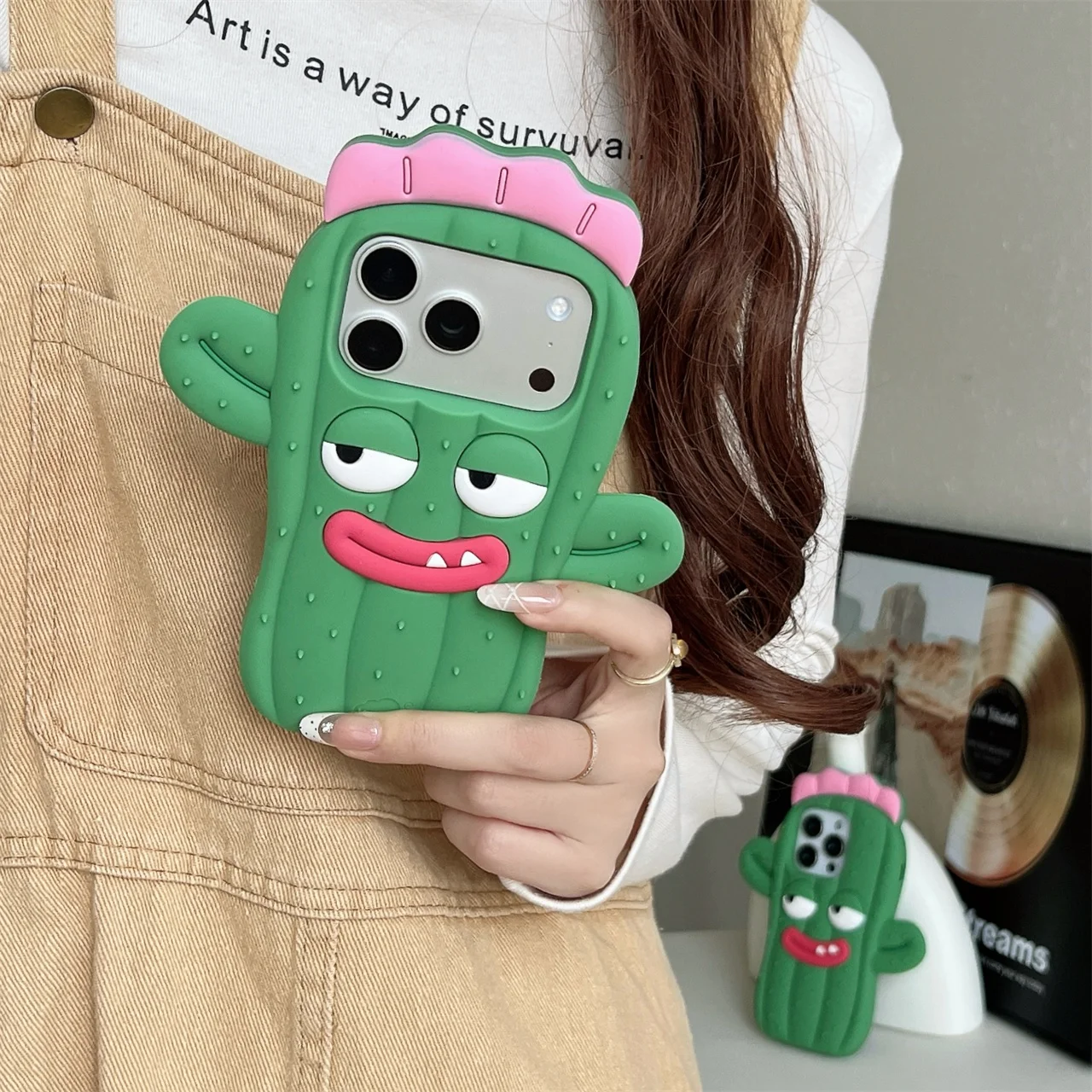 3D Cute Tulips Flower Make Up Mirror Soft Silicone Case for iPhone 15 14 13 12 11 Pro Max Folding Bracket Cherry Puppy Dog Cover