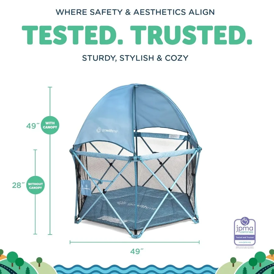 لعب فاخر محمول |   روضة اللعب |   مظلة الشمس |   داخلي وخارجي |   أرضية نايلون مبطنة للغاية |   الموجة الزرقاء