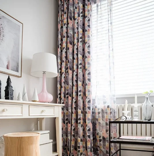 Modern Simple European Style Colorful Geometric Semicircle Curtains Living Room Bedroom Curtains