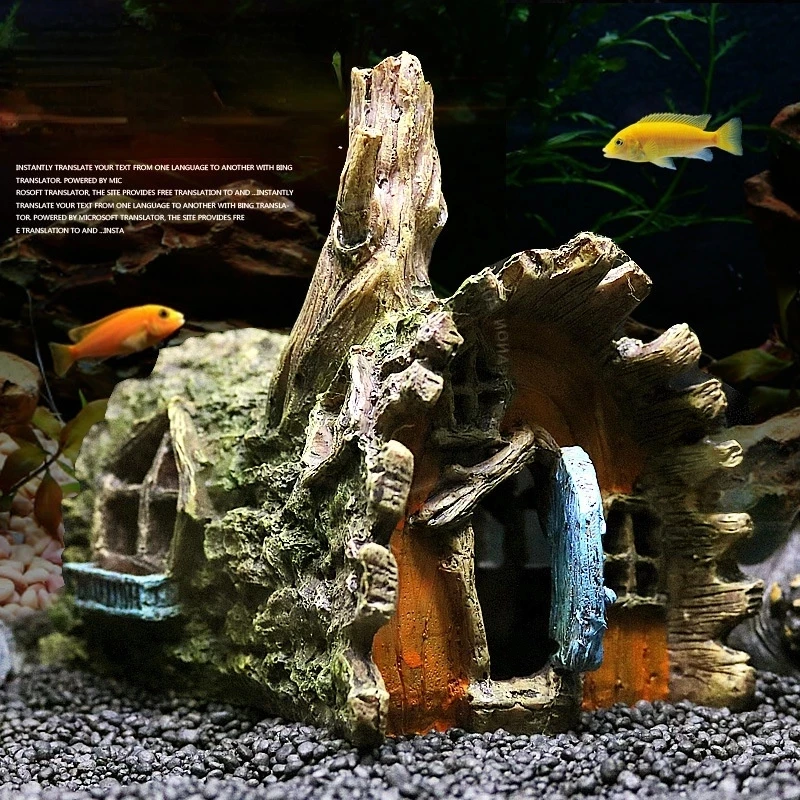 Fish Tank Micro Landscape Decoration Tree Root Wooden House Aquarium Ornament Fish Shrimp Reptile Turtle Shelter Cave Rockery