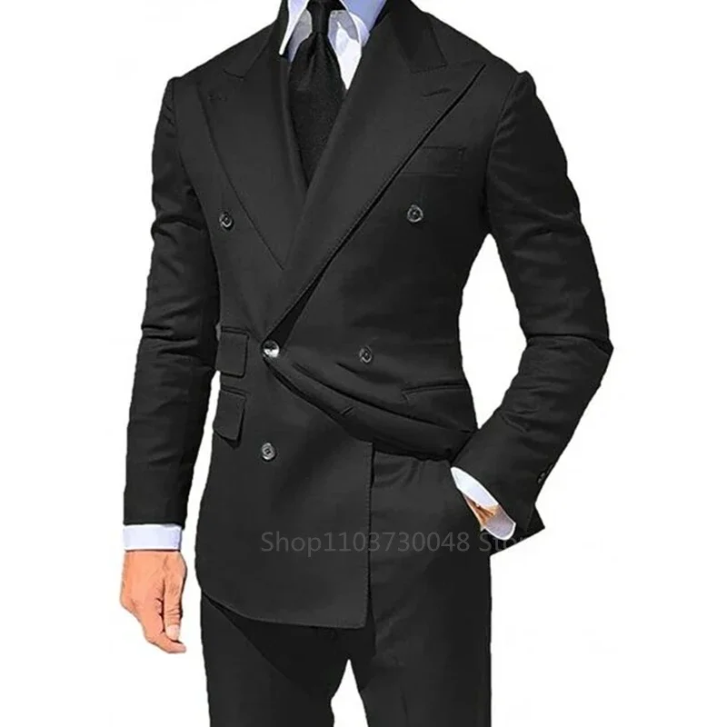 

2 Piece Fashion Solid Wedding Men Suits Slim Fit Peak Lapel Blazer Pants Formal Business Groom Wear Tuxedos Costume Homme