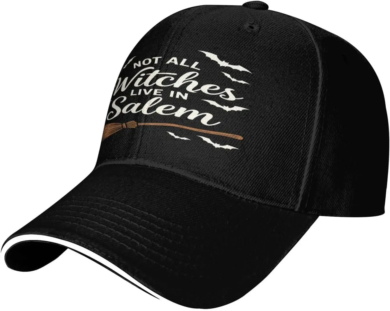 Fall Halloween Not Every Witch Lives in Salem Sandwich Baseball Hat Black | Adjustable Magnetic Buckle Design
