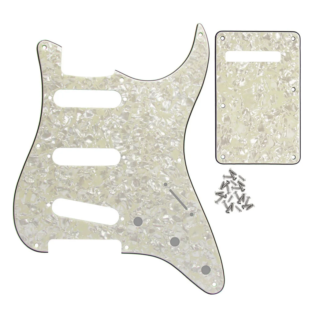 FLEOR Set of Vintage 8 Holes ST Pickguard SSS Guitar Back Plate & Screws for Electric Guitar Parts, 7 Colors Choose
