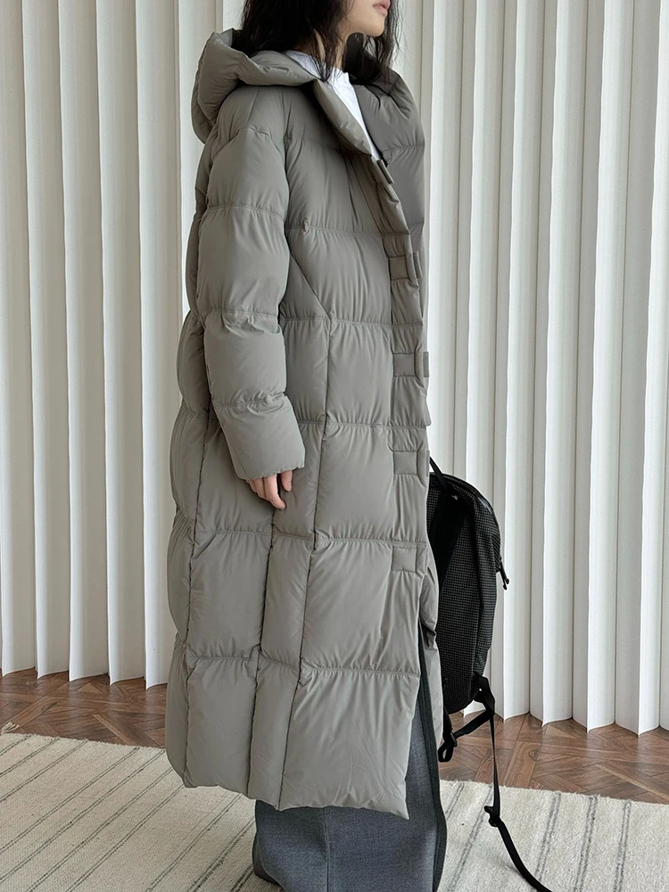 [LANMREM] Luxury Down Coats For Women Hooded Single Breasted Thick Warm Long Outwear Elegant Clothes 2024 Winter New 26C1220