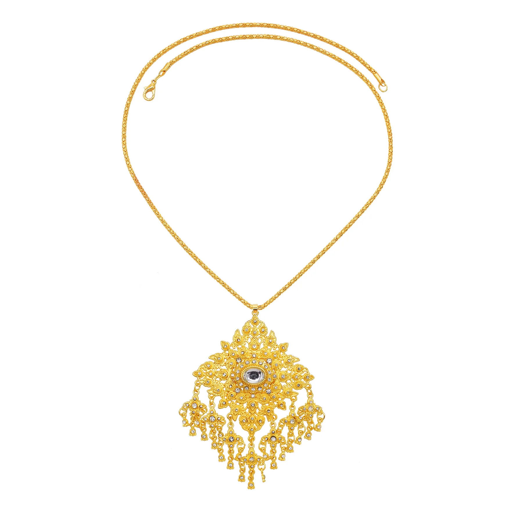 Fashion Luxury Golden Devil\'s Eye Crystal Flower Pendant Necklace Earrings for Women Drop Rhinestone Bride Wedding Jewelry Set