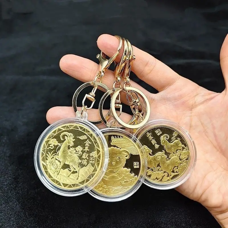 1 Stück 2027 Jahr des Schafs Glücks-Münze Solider Schlüsselanhänger Taschenanhänger Neujahrsgeschenk – Detail 2