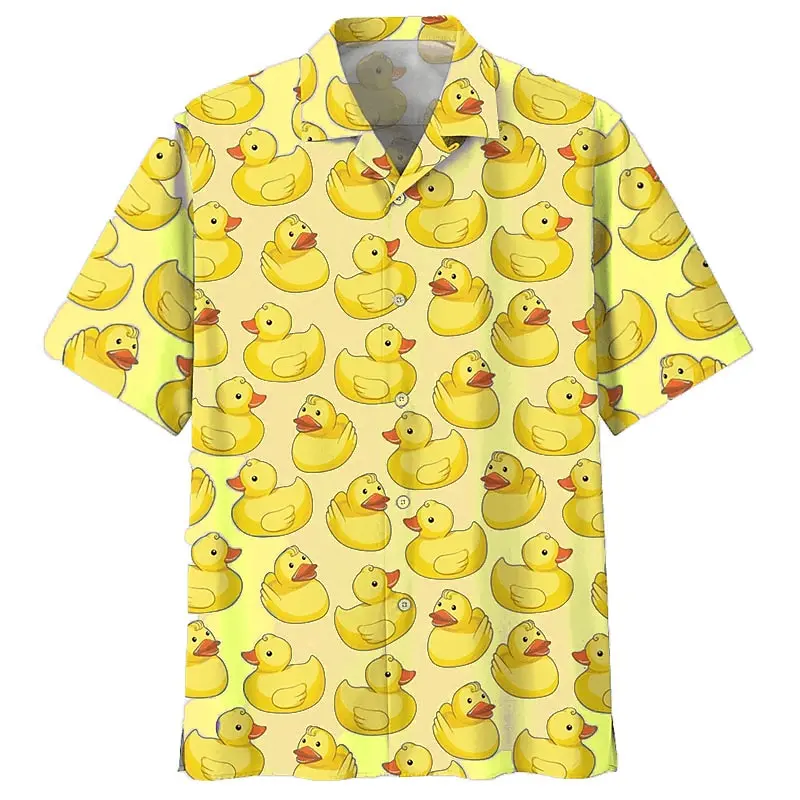 Camisa informal hawaiana con estampado de pato para hombre, top de solapa abotonada abierta, camisa fresca y cómoda, manga corta