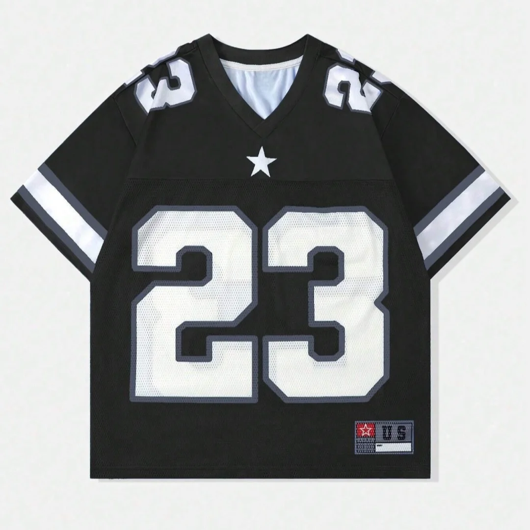 Neues heißes Damen- und Kinder-Sommer-Y2K-Mode-Freizeitshirt, Street-Retro-Hip-Hop-23-Shirt, V-Ausschnitt, locker, atmungsaktiv, schnell trocknendes T-Shirt – Detail 10