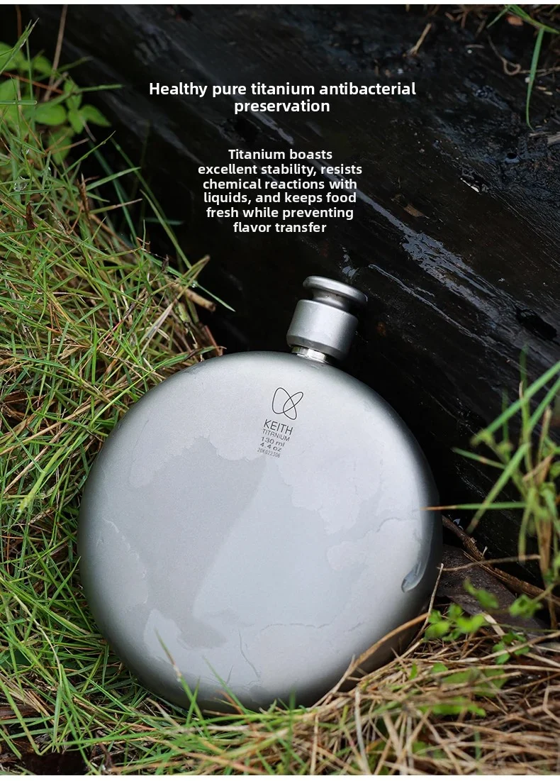 KEITH Titan Flachmann 130ml, Rund Auslaufsicher, Mit Lederhülle & Integriertem Trichter, Für Outdoor Reisen Und Geschenke – Detail 5