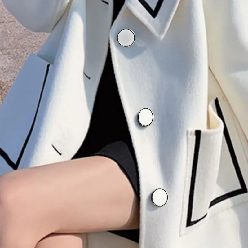 زر عرقوب معدني مستدير من سبيكة مسطحة ، لون أسود وأبيض ، معطف ، ملابس ، زخرفة حقيبة ، تصنعه بنفسك ، إكسسوار خياطة ، 10 من من سبائك معدنية مسطحة #6