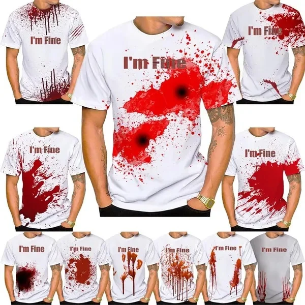 Funny Halloween I\'m Fine 3D Printed T Shirt Summer Fashion Mens Unisex Casual Cool Hip Hop Goth Horror Bloody Short Sleeves Tees