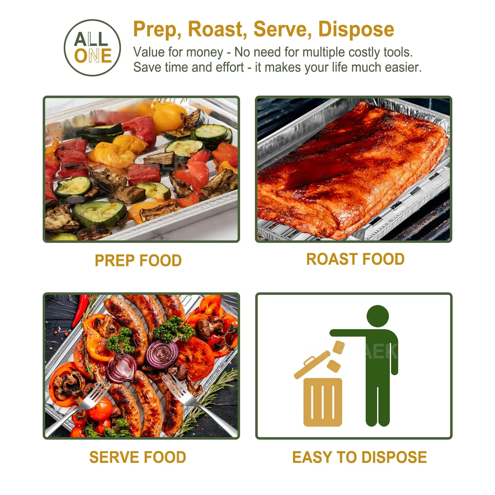 5/10-Pack 33x23cm Food-Grade Aluminum Foil Disposable BBQ Trays, Perforated for Meat Veg Seafood, Easy Outdoor Grilling Cleanup