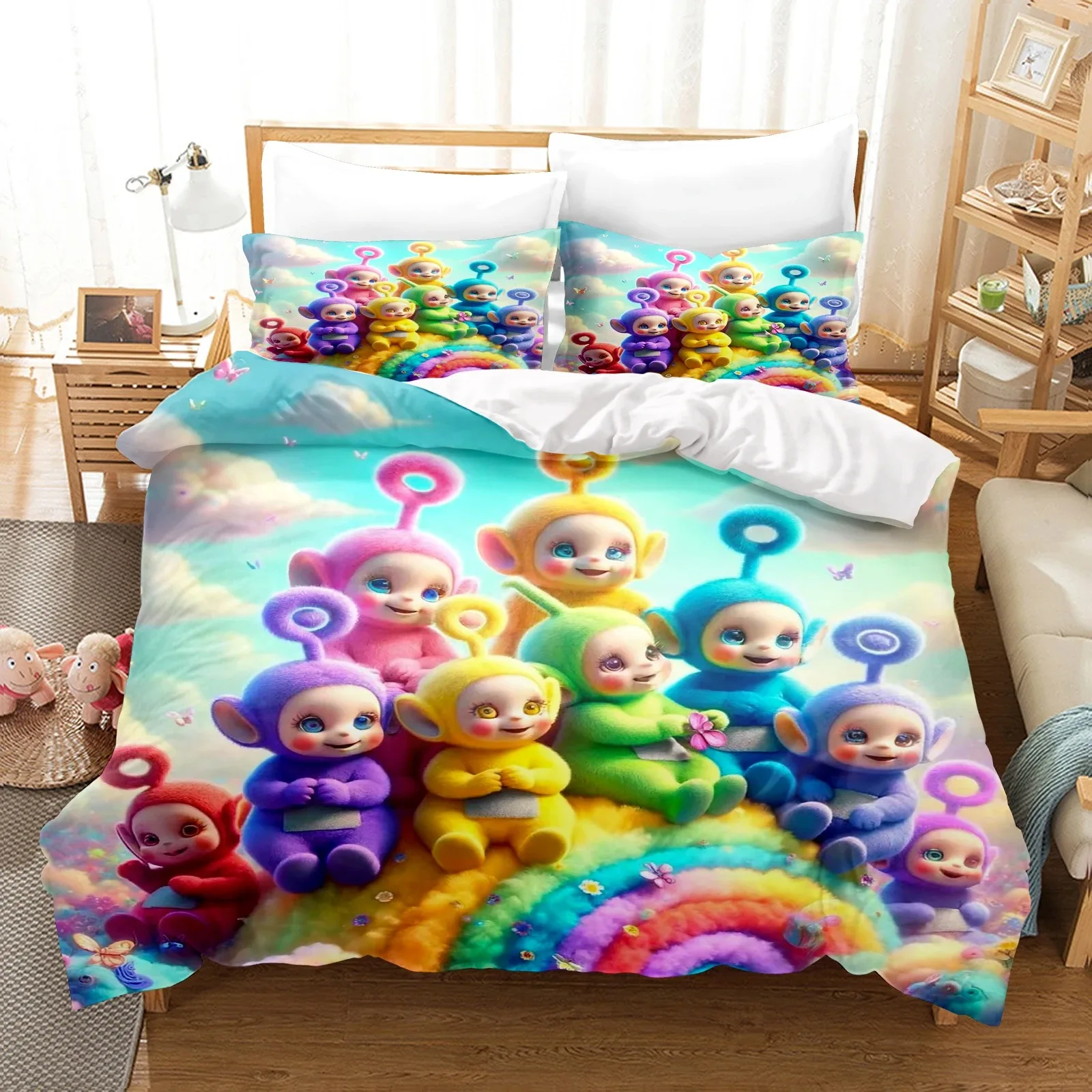 Disney Teletubbies Bedding Sets for Children,Bed Linen Boys Girls Pink Anime Duvet Cover Pillowcases Cotton/Renforcé  gifts