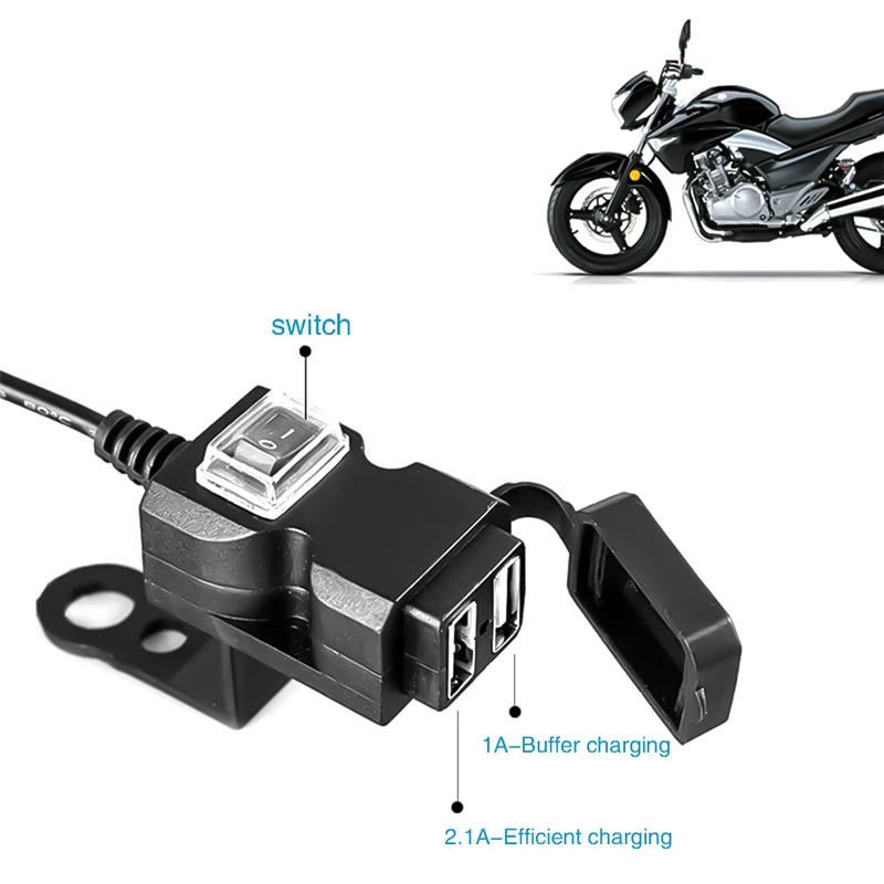 Adaptador de cargador de manillar de motocicleta, puerto USB Dual, impermeable, 12V-24V, toma de fuente de alimentación para iphone, samsung, huawei