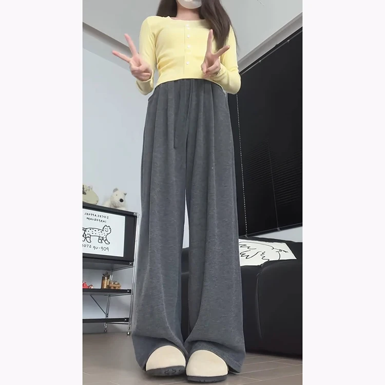 Ey paresseux tricoté doux pantalons décontractés femmes printemps été 2025 nouveau drapé mince taille haute droite riz nouilles pantalon