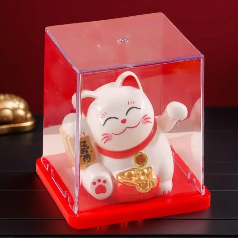 1Pcs Waving Wealth Good Fortune Awaits Solar-Powered Ornaments For Home And Office Lucky Beckoning Cat Solar PoweredGood Quality