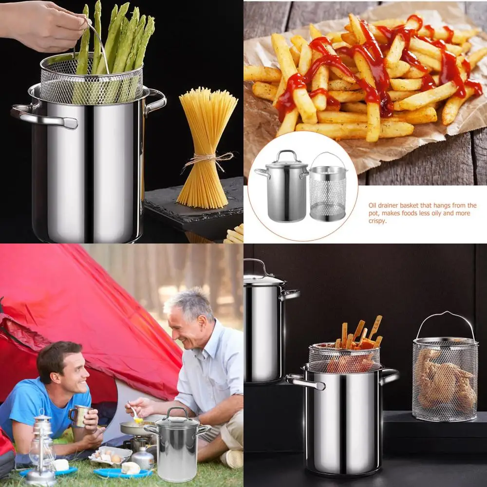 

11-Inch Stainless Steel Fryer Pot with Strainer and Handle, Perfect for Home Cooking of Fish, Shrimp, Chicken, Fries, and More