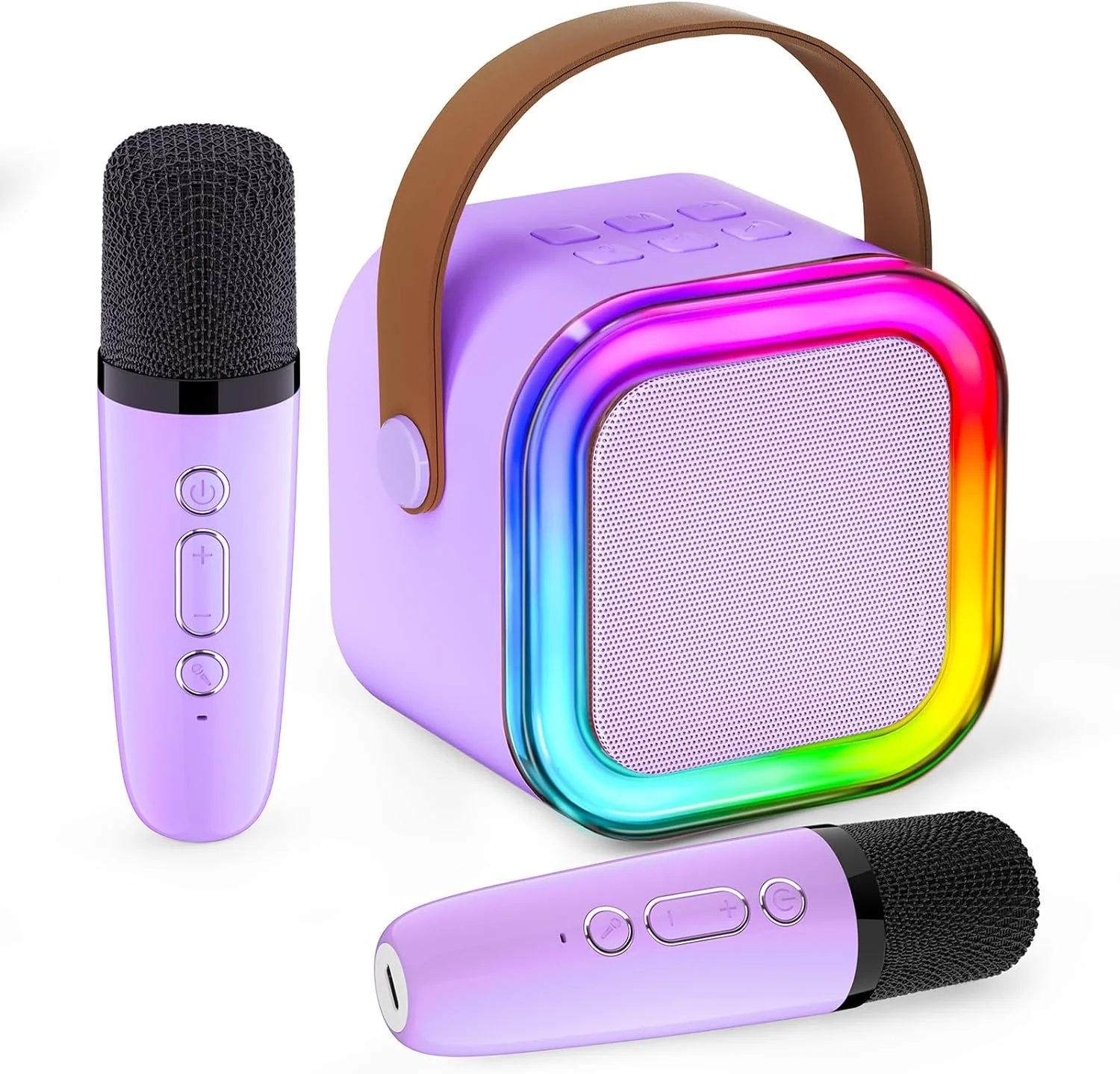 Portable Mini K12 Kids Karoke Speaker With Two Mic RGB Color Light Home Singing Karaoke Family Wireless Outdoor