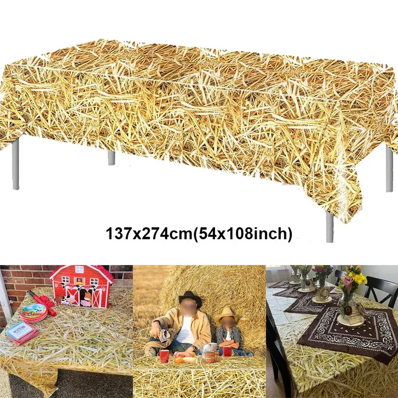 Paquete de 1 a 3 cubiertas de paja para mesa, mantel de heno, decoración de fardos de heno de granja Starw, tema de granja occidental, suministros para fiesta de cumpleaños de vaquero