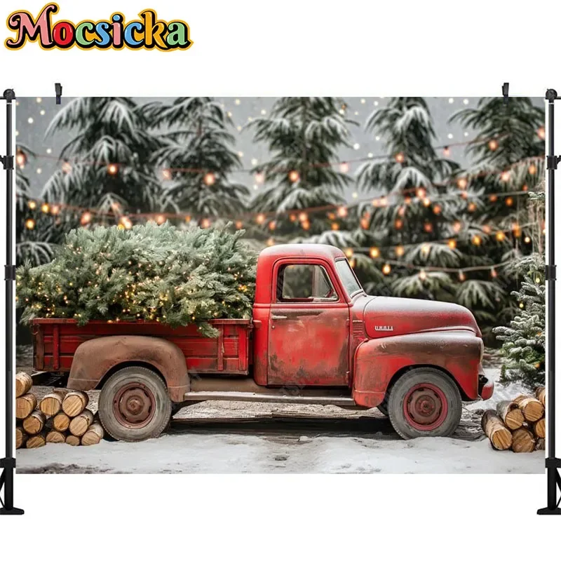 Red Truck Photography Background Litter Car Xmas Christmas Holiday Decoration Supplies Princess Photo Backdrop Studio Props