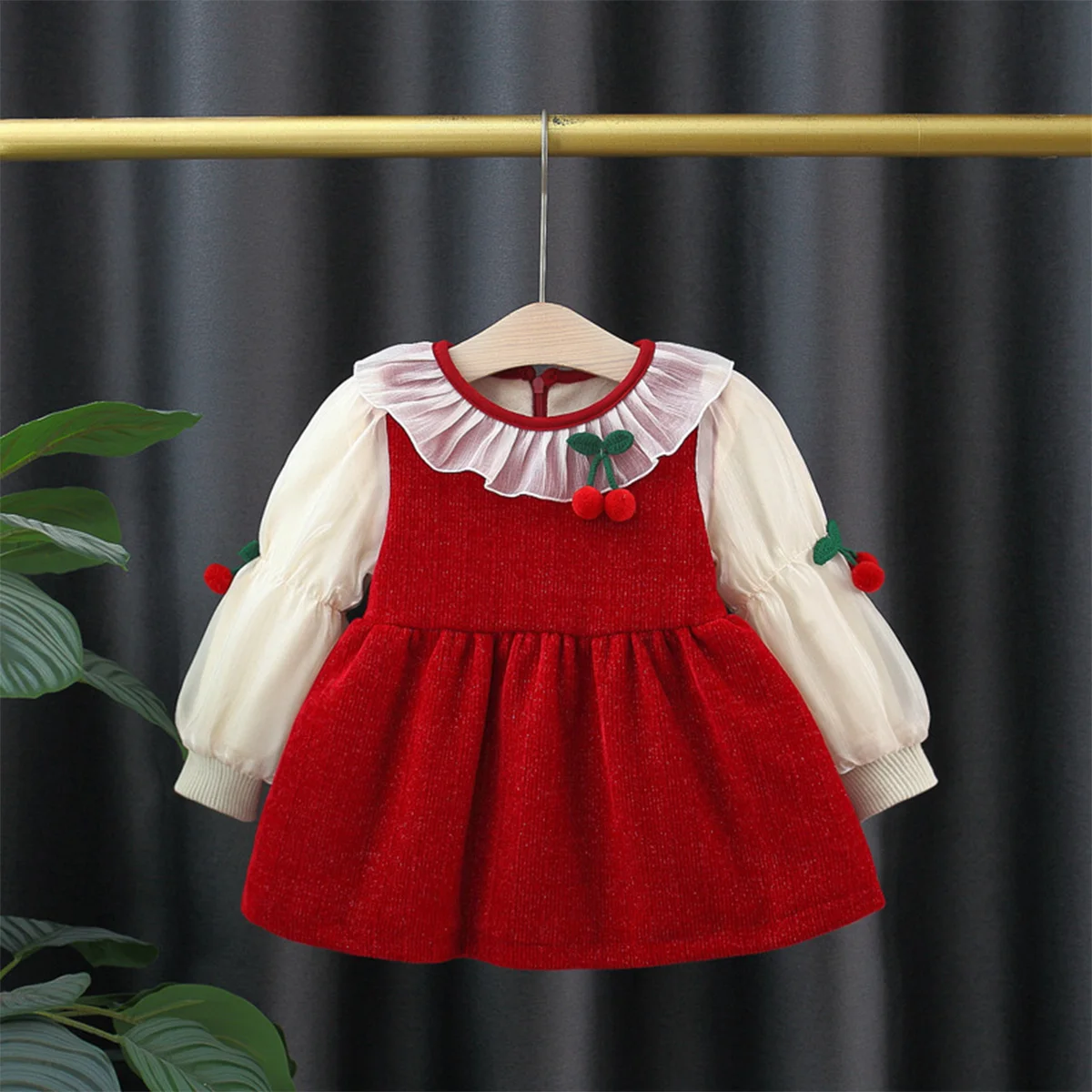 Winter New Girls\' Dress With A Sweet And Stylish Collar And Plush Baby Long Sleeved Princess Skirt