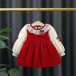 Winter New Girls' Dress With A Sweet And Stylish Collar And Plush Baby Long Sleeved Princess Skirt