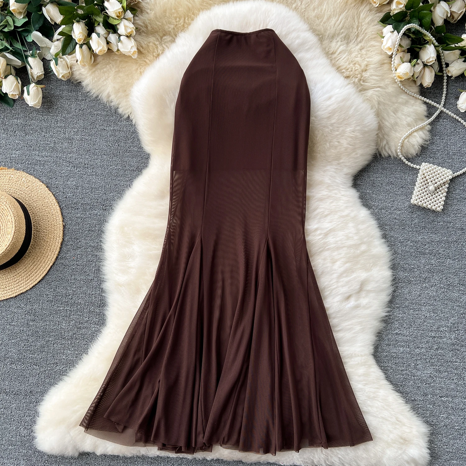 Dames chique mesh patchwork zeemeermin elegante elastische sexy rok hoge taille mode vintage zomer basics a-lijn rok