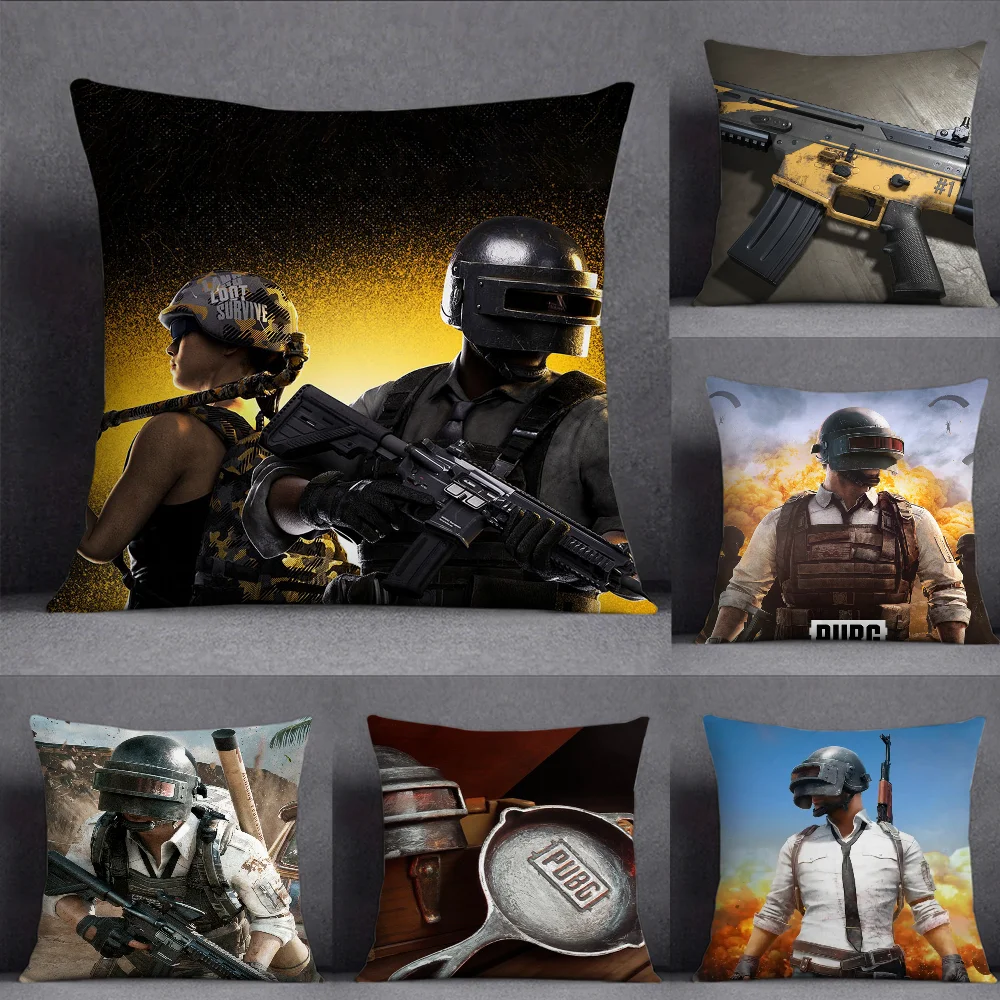 Game P-PUBG B-BATTLEGROUNDS Pillow Case Square Double-Sided Printing Short Plush Sofa Cushion Cover Bedroom Bedside Pillow