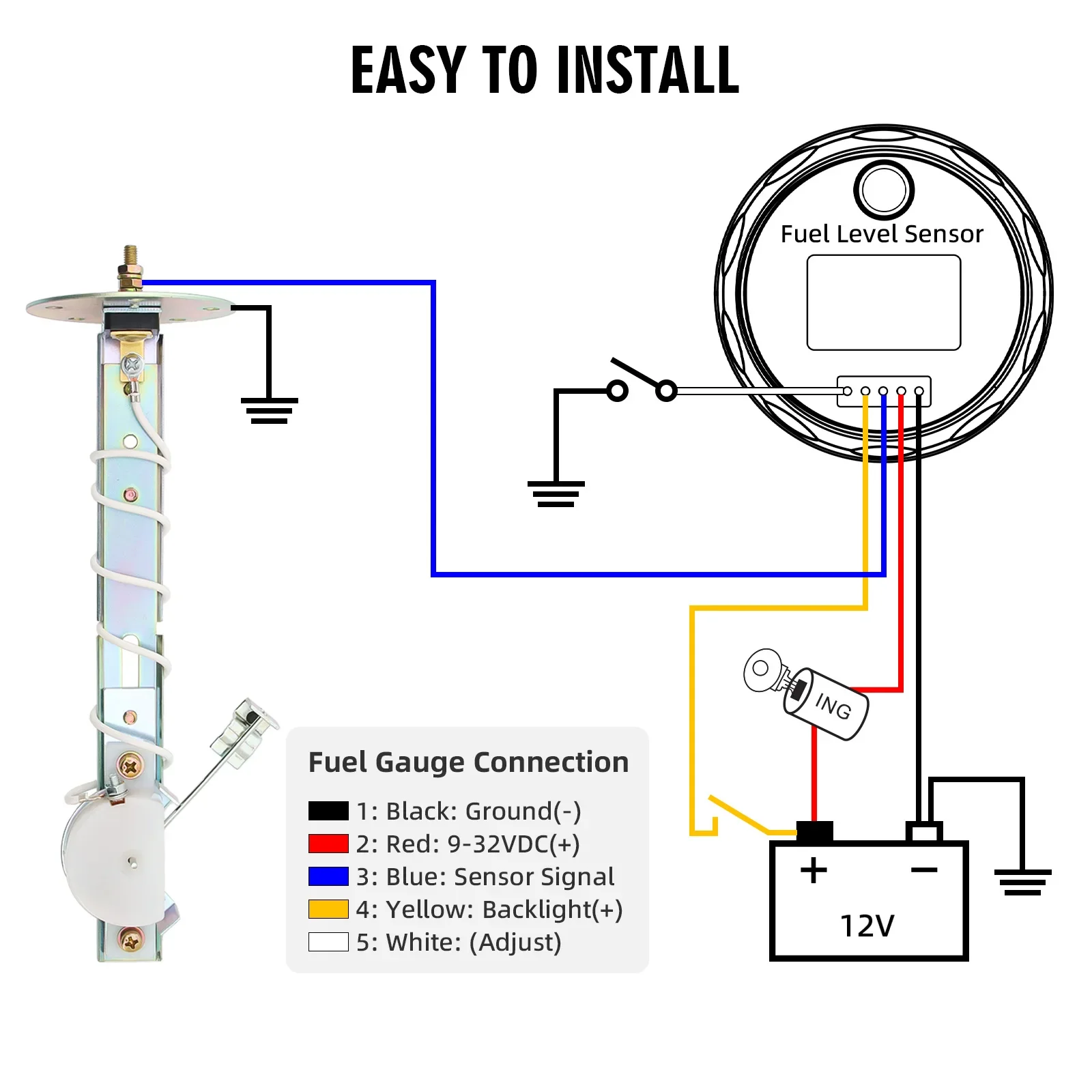 Sensor de flotador de combustible para barco, indicador Universal de nivel de tanque de combustible, indicador de nivel de aceite para coche y camión, 0-90ohm