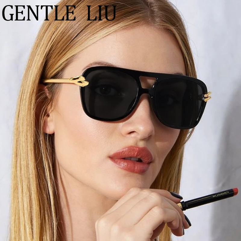 

Oval Pilot Sunglasses Women 2025 Luxury Brand Vintage Square Double Beam Metal Frame Sun Glasses For Lady Outdoor Eyewear UV400