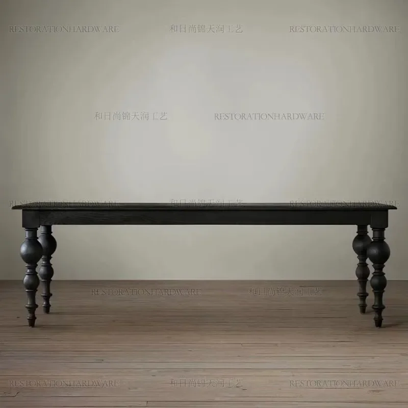 for American Light Luxury Solid Wood Dining Table Retro Old Home Large Log Board Leisure Worktable Desk