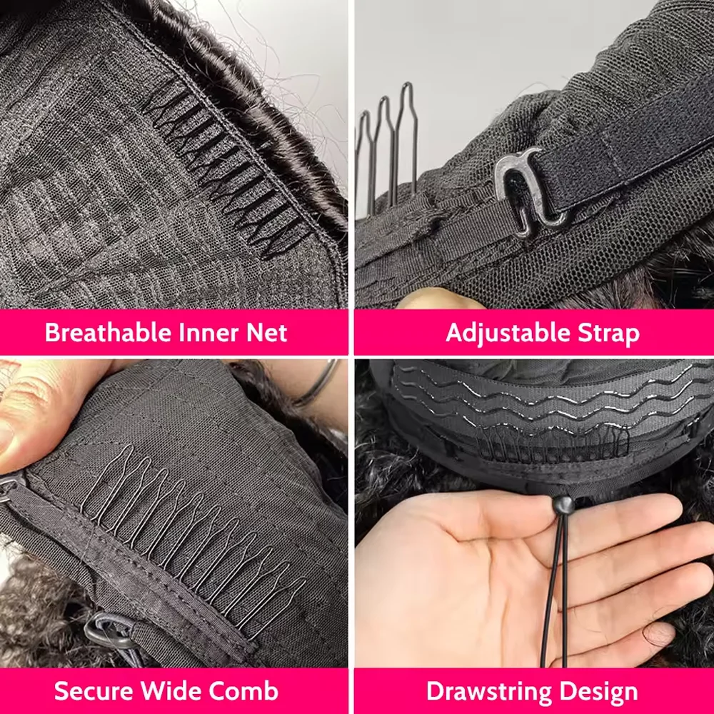 3 في 1 نصف باروكة مع الرباط خصلات الشعر المستعار الإنسان مجعد عقال شعر مستعار ترقية للنساء الصيف آلة الباروكات الشعر 32 بوصة #4