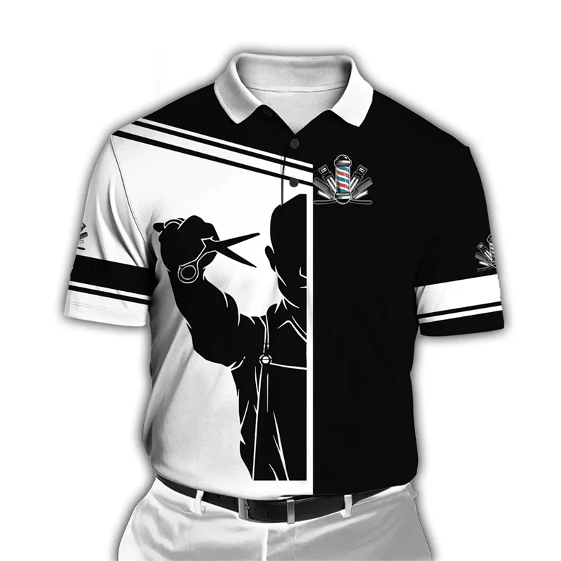 مهنة الحلاق قميص بولو قصير الأكمام 3D مطبوعة فضفاضة مريحة تصفيف الشعر موحدة الأزياء الإبداعية شخصية الملابس #5