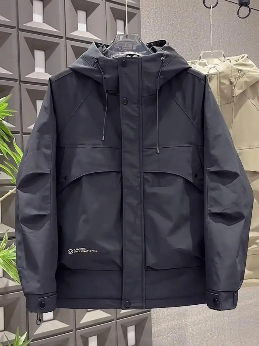 

Мужская зимняя утепленная хлопковая куртка с вышивкой и капюшоном, теплая рабочая одежда, модное молодежное повседневное пальто с длинными рукавами на молнии