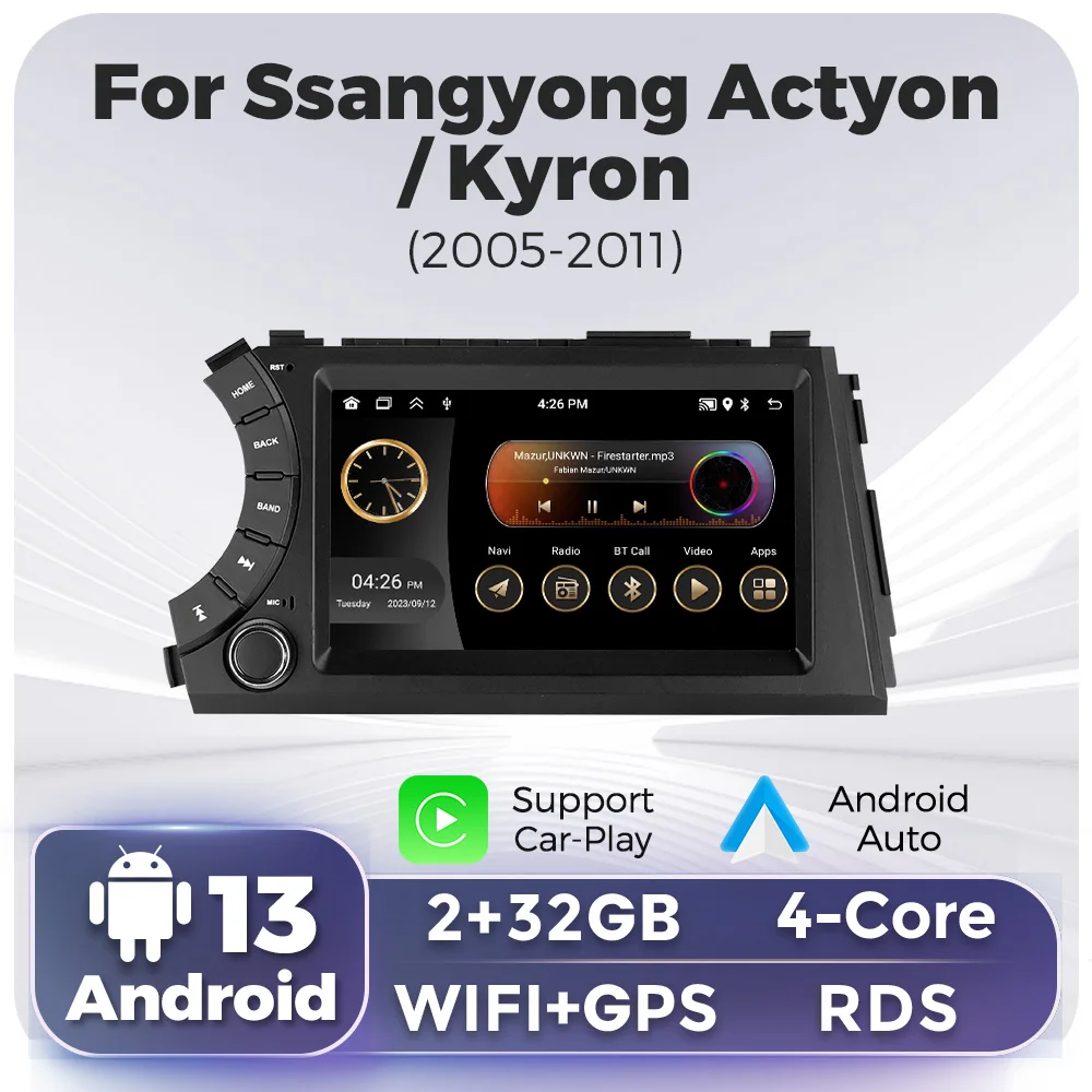 

2GB 32G Android 2 Din Car Radio for Ssang Yong Ssangyong Actyon Kyron CarPlay Auto GPS Multimedia Player Autoradio RDS FM Stereo