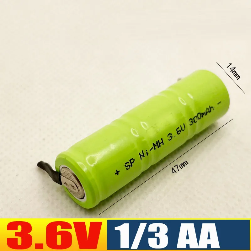 Ni-mh بطارية قابلة للشحن مع علامات التبويب لحام ، 3.6 فولت ، 1 AA ، 300mAh ، 14 مللي متر x 47 مللي متر ، حجم البطاريات
