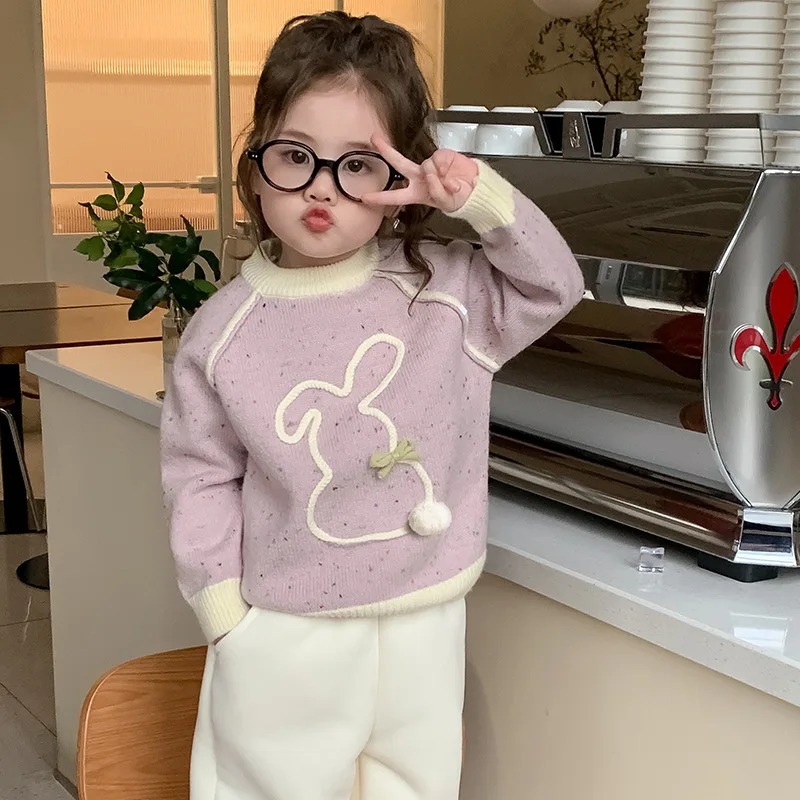 

Girl's Hook Flower Sweater Autumn/Winter 2025 New Fashionable Children's Colorful Yarn Dot Little Hook Flower Top