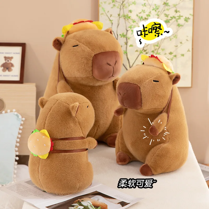 

Kawaii Capybara Plush Doll Hamburger Backpack Can Pull Simulation Capybara Ornaments PP Cotton Soft Stuffed Capybara Doll Kid