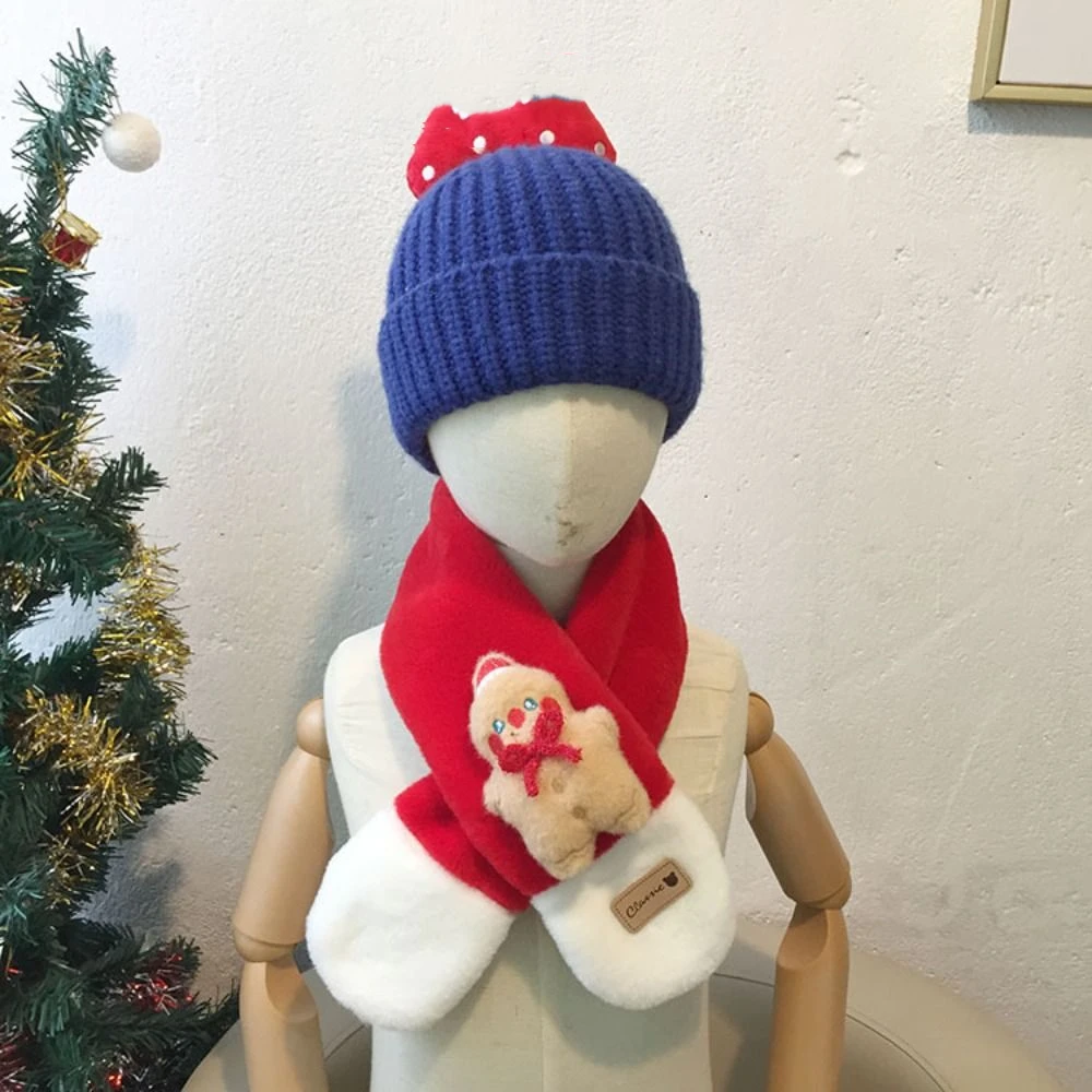 コントラストカラークリスマスぬいぐるみクロススカーフ人形サンタクロース子供フリースマフラークリスマスツリー布アクセサリー