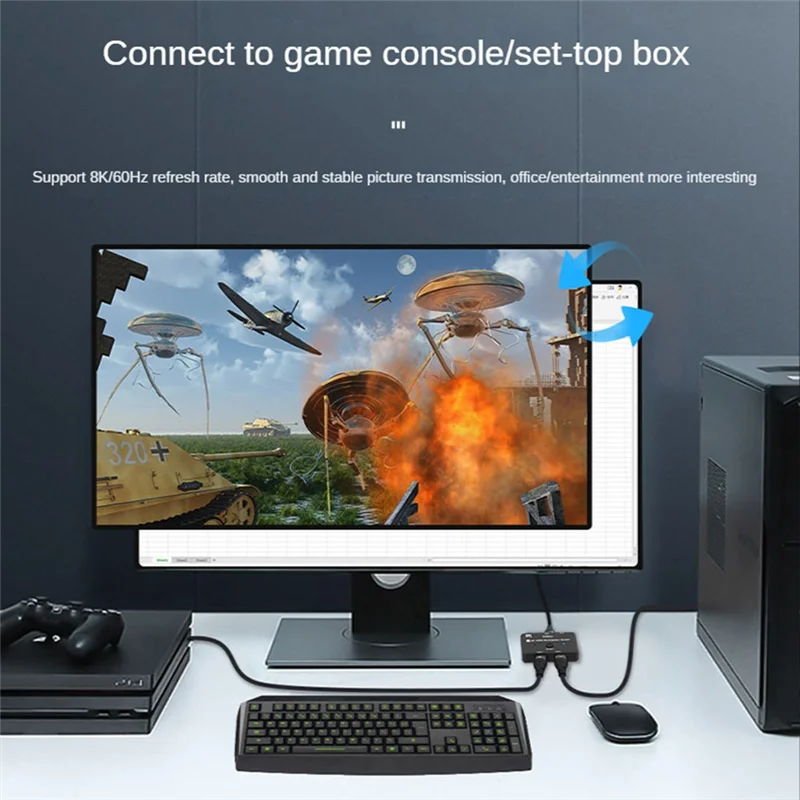 8K UHD HDMI-Compatible Switch 2 in 1 Out/1 in 2 Out Bi-Directional High Speed 48Gbps Switcher Support 8K@60Hz 4K@120Hz