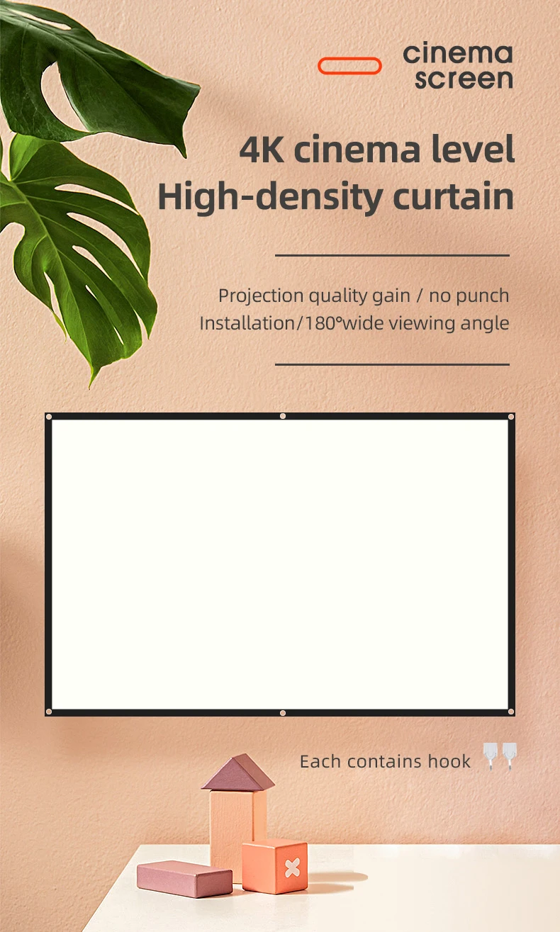 VEIDADZ Projector Screen White Less Creases 60-200 inch Soft High Density Portable Foldable Projection Screen for Outdoor Movie