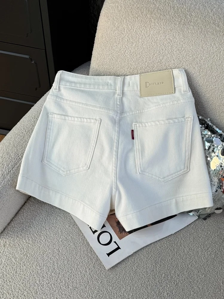 High Waist Straight Leg Short Jeans Women's Chic Stylish Summer Fashion Slimming Split Design Korean Style Denim Shorts