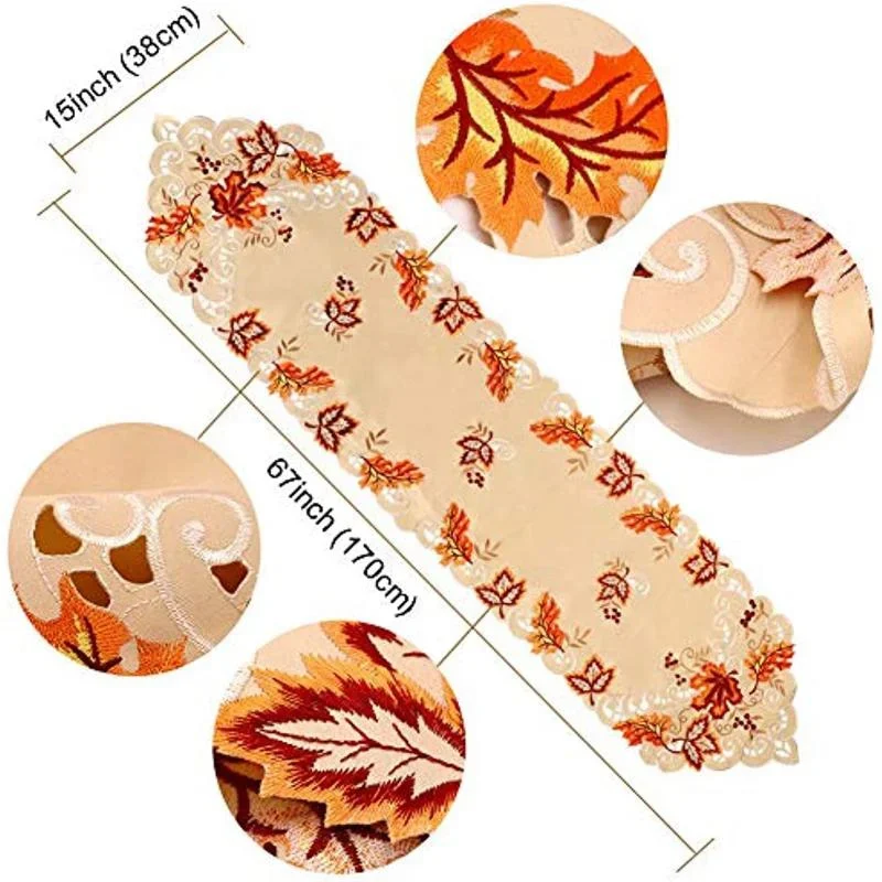 Fall Table Runner Maple Leaves Thanksgiving Table Runner Embroidered Autumn Harvest Decor for Fall Thanksgiving Decorations