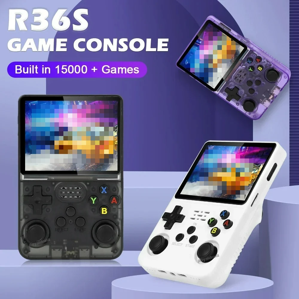 

R36S Retro Handheld Video Game Console Linux System 3.5 Inch IPS Screen Portable Pocket Video Player 64GB 15000+ Retro Games