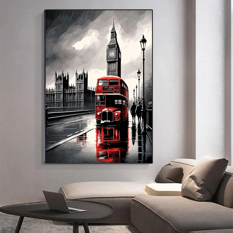 Urban Poster Abstract Bus Car London Sreet Eiffel Tower Canvas Painting Wall Art Picture Prints For Living Room Home Decor