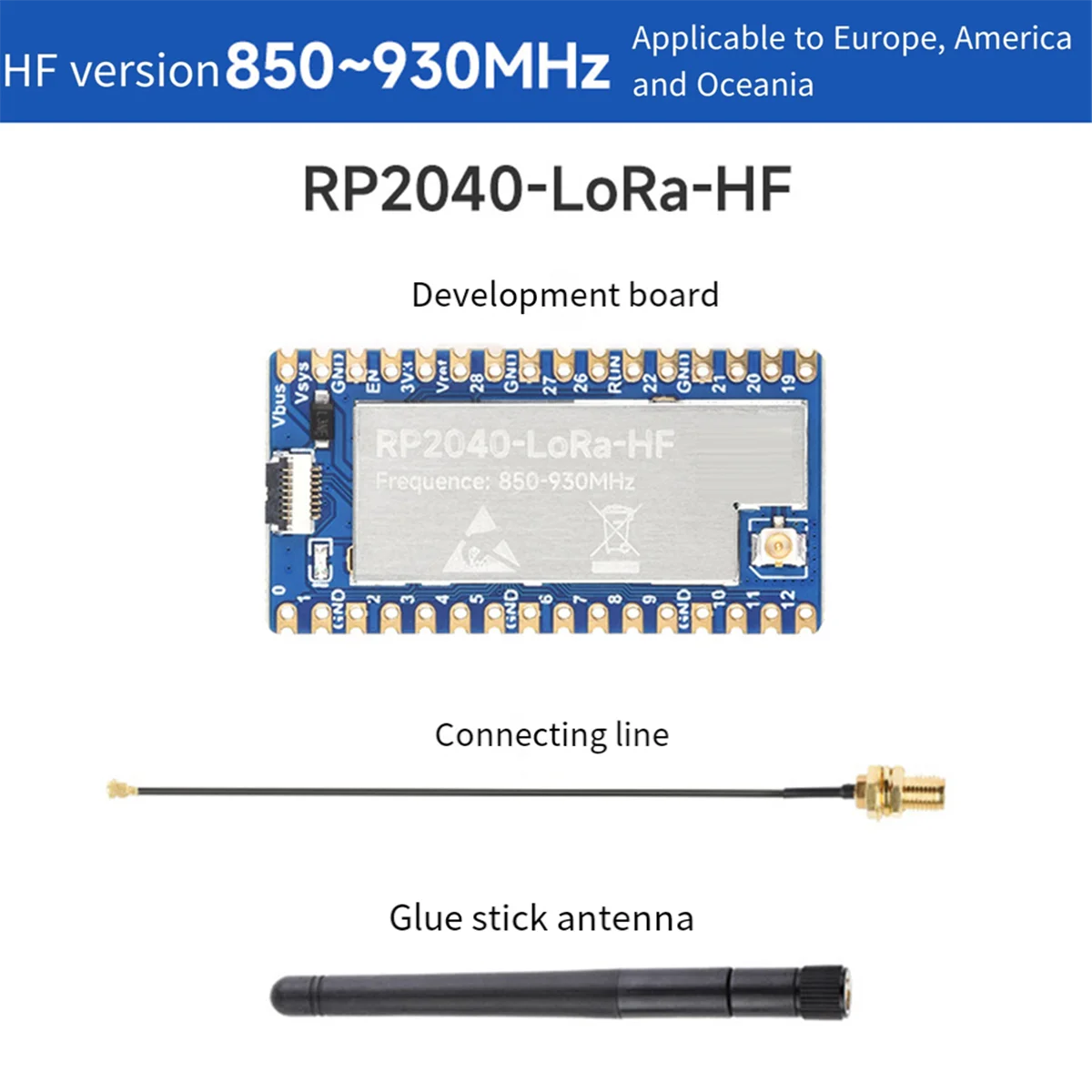 Y06A RP2040-LoRa HF Development Board + Antenne SX1262 850-930Mhz Development Board Ondersteunt GFSK LoRa